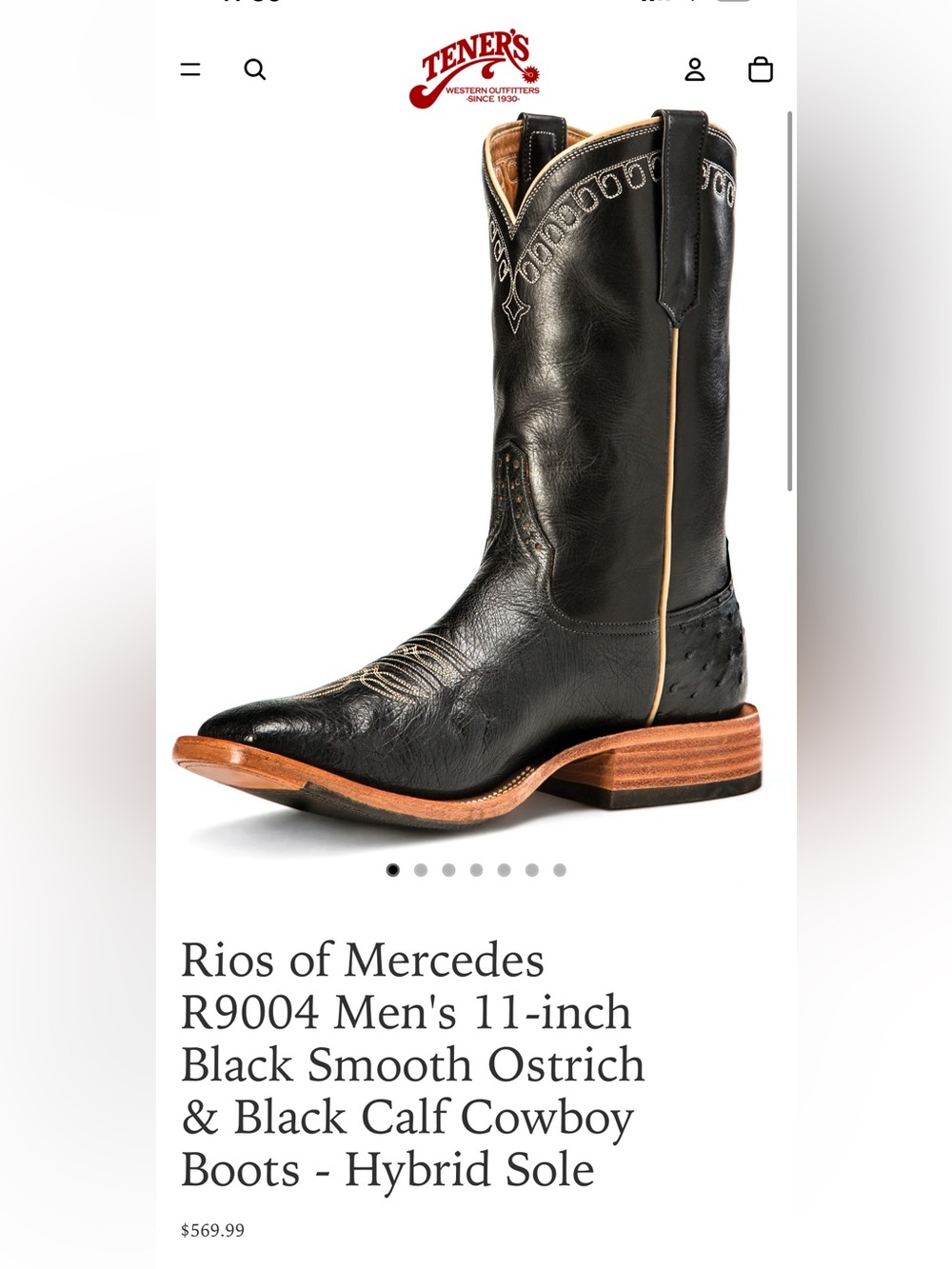 Rios of Mercedes Black Smooth Ostrich & Calf Cowboy Boots with Natural Heel